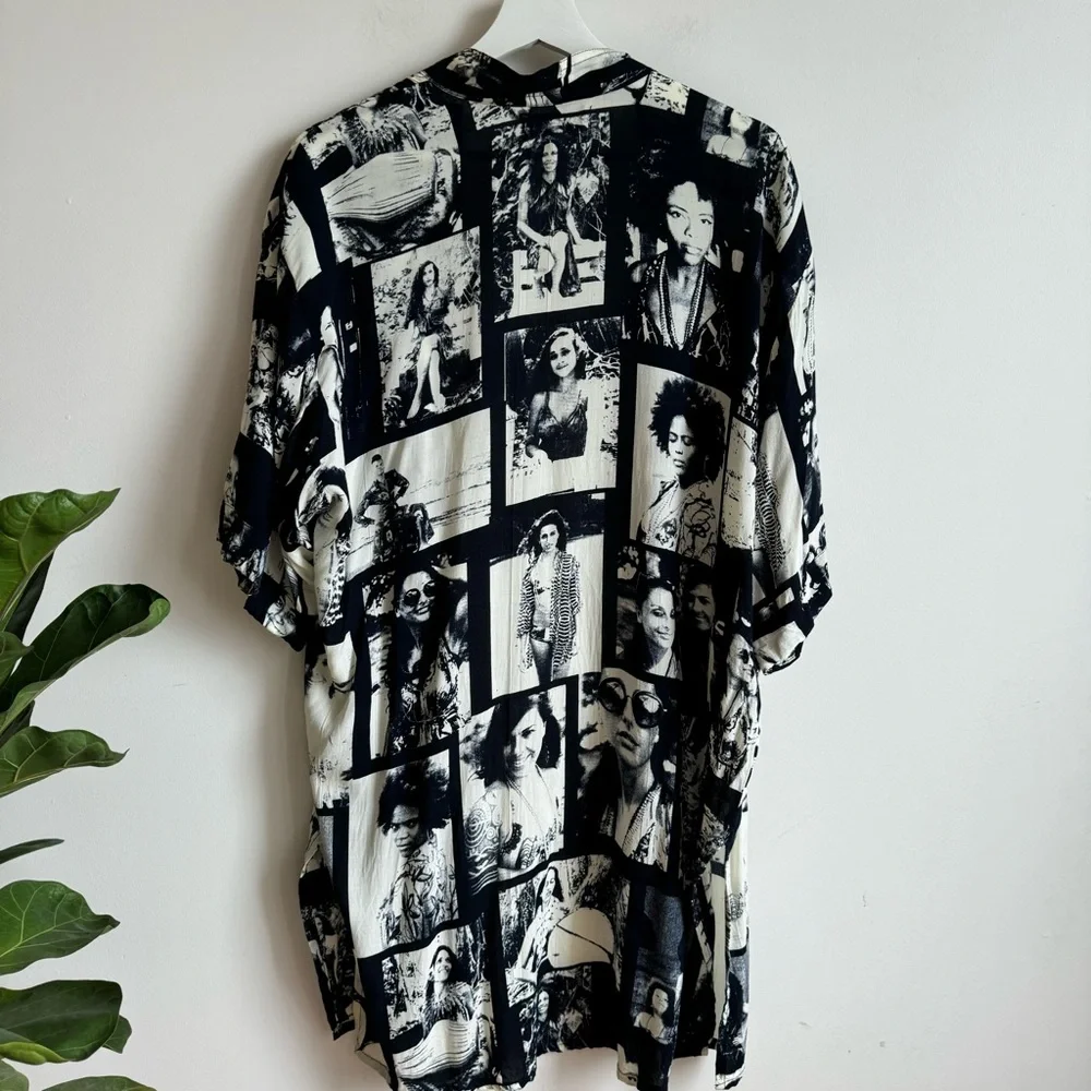 Black and White Graphic Kimono Luna May Belted 100% Rayon Costa Rica Design - Picture 5 of 9